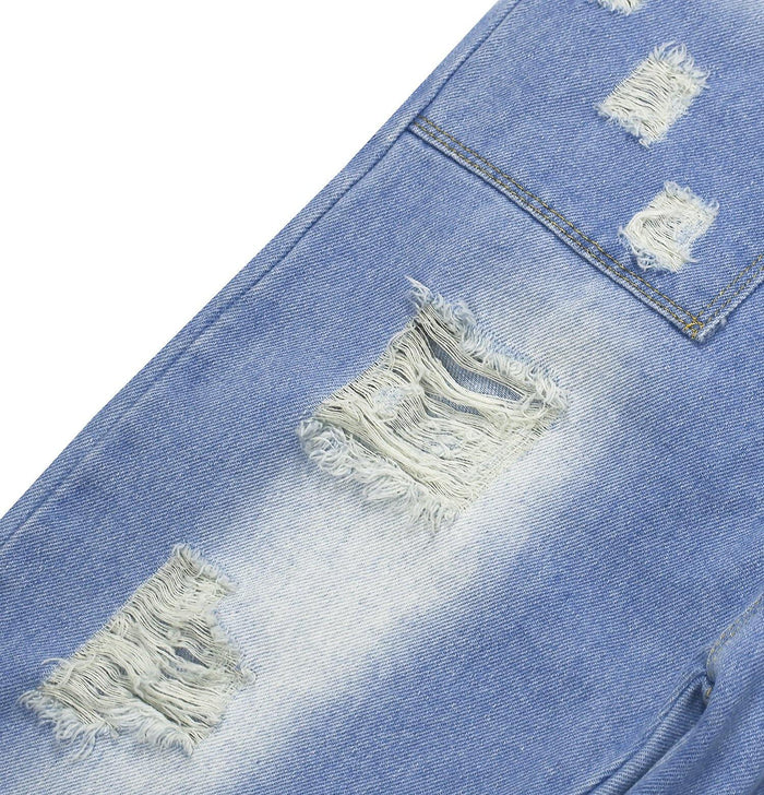 Kidscool Space Girls Vertical Pocket Ripped Fashion Water Washed Processing Denim Overalls - Kidscool Space