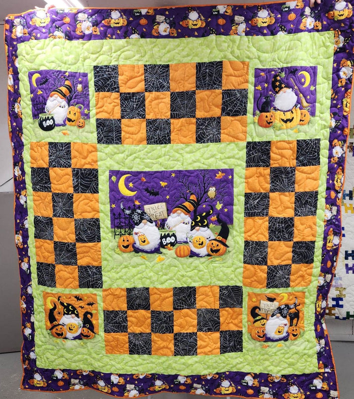 Gnomes Halloween Throw sized quilt