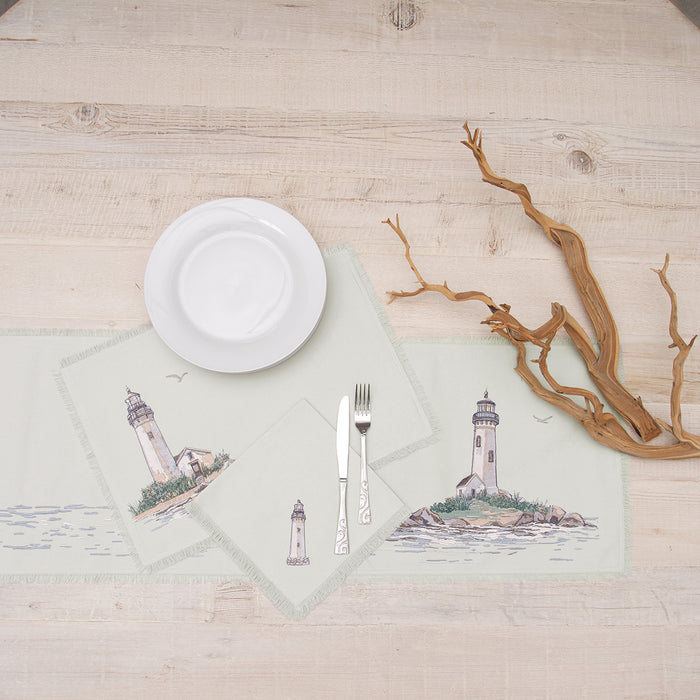 Guiding Lights Table Linens table linens displayed as a coordinated tabletop setting.