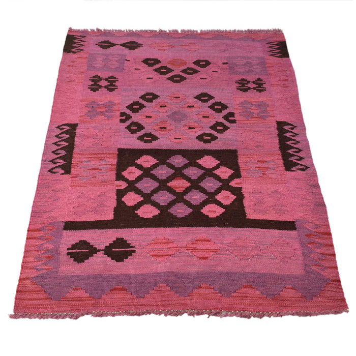 Overdyed Vegetable Kilim Area Rug Handmade Pink Geometric