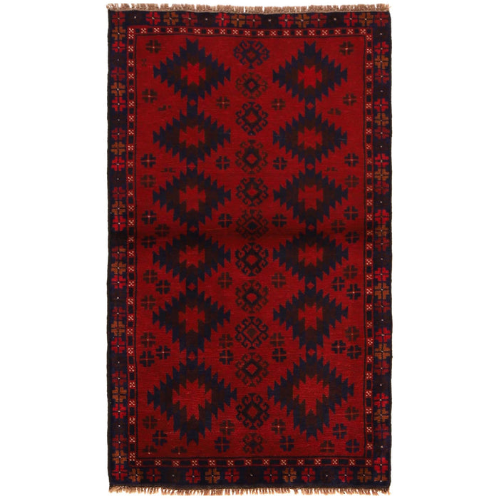 Baluchi Rug Handmade Red Geometric 3x5 ft