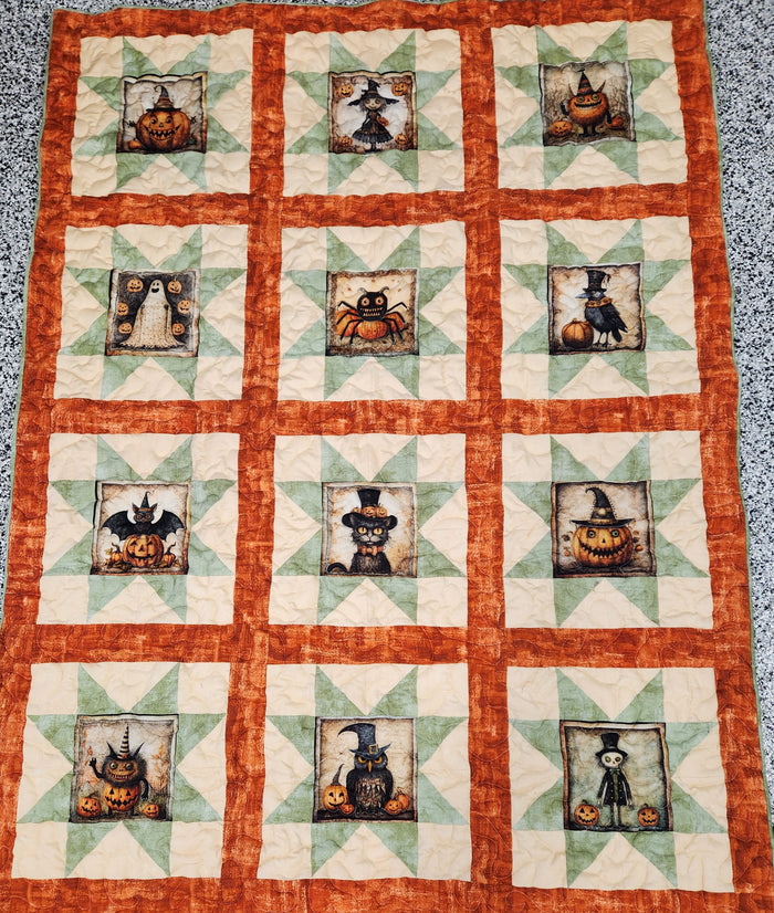 Haunted Stars Halloween throw sized Quilt
