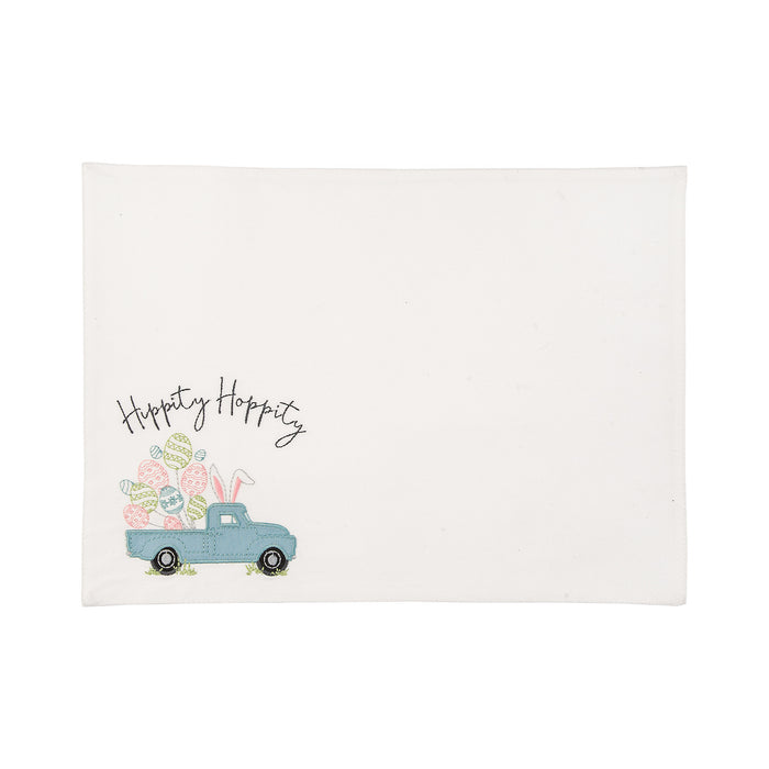 Hippity Hoppity Easter Truck Table Linens table linens displayed as a coordinated tabletop setting.
