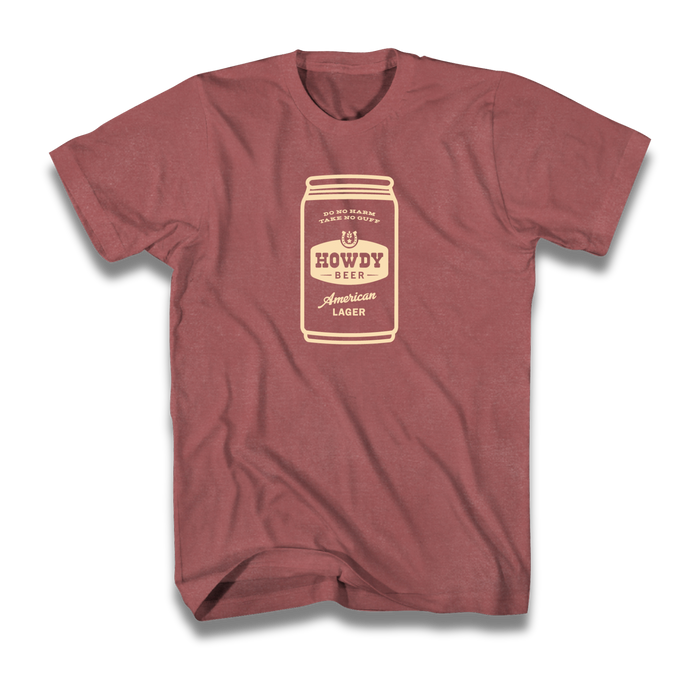 Red beer tee with Howdy Beer can