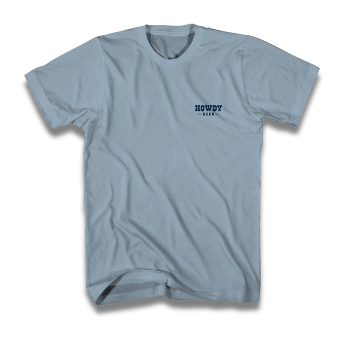 Light blue t-shirt with 'HOWDY' text on a white background
