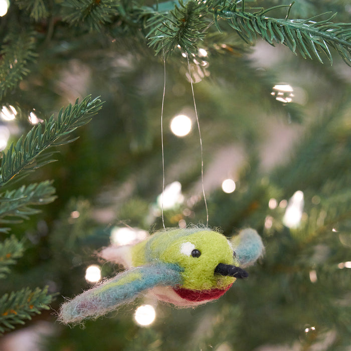 A Hummingbird Felted Wool Ornament.