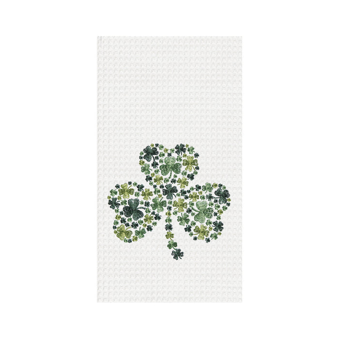 A Irish Shamrock Waffle Weave Kitchen Towel.