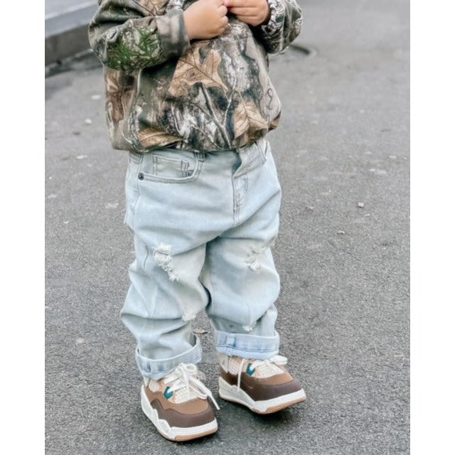 Kids Jeans Elastic Band Inside Ripped Denim Pants