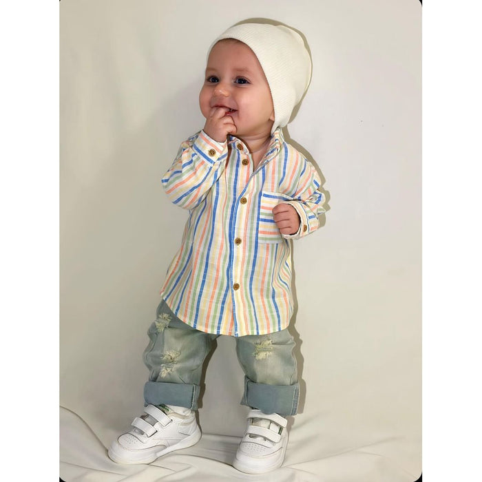 Kids Jeans Elastic Band Inside Ripped Denim Pants