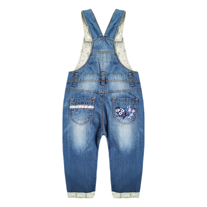 Kids Purple Flower Embroidered Denim Overalls