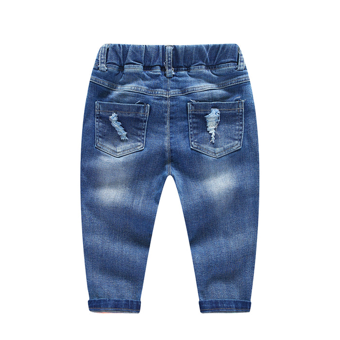 Kids Ripped Jeans Elastic Waist Distressed Denim Pants