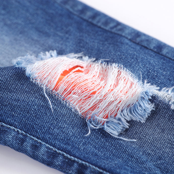 Kids Ripped Jeans Elastic Waist Distressed Denim Pants
