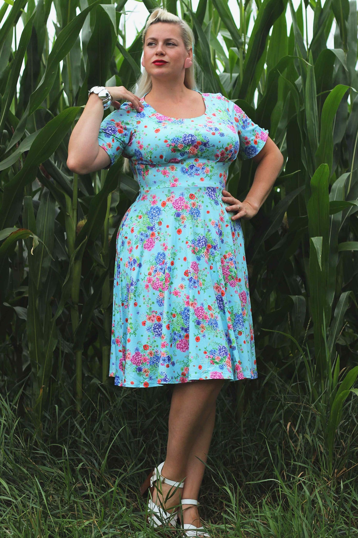 Brenda Light Blue Hydrangea Dress