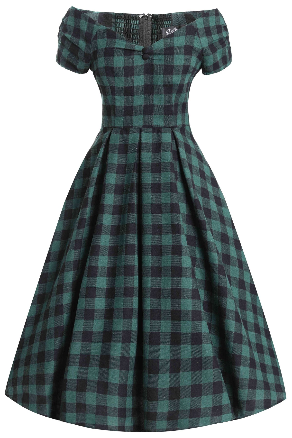 Lily Green Check Off Shoulder Dress