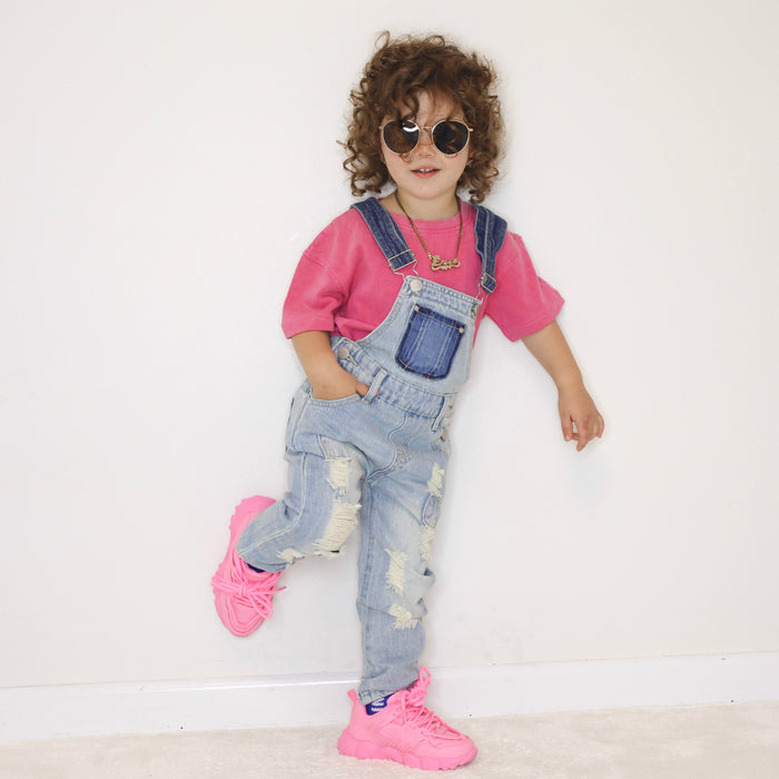 Little Girl Boy Jeans Overalls Ripped Denim Overalls
