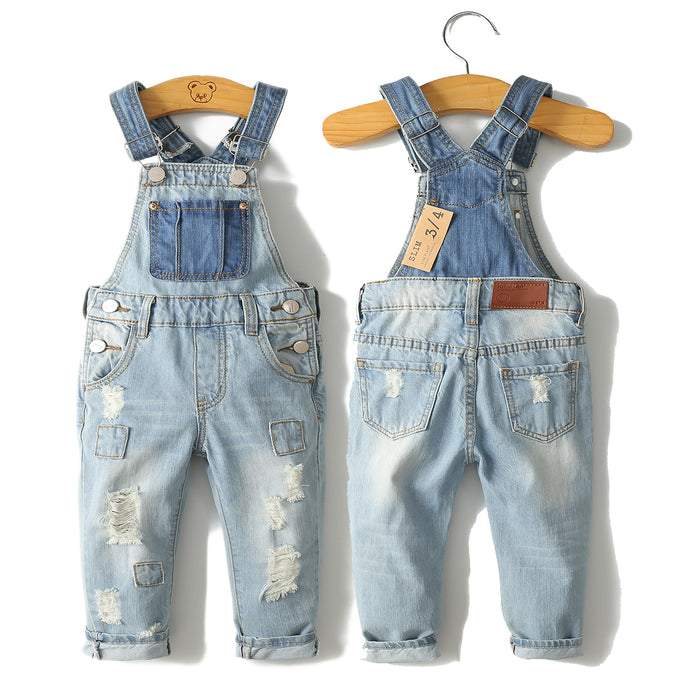 Little Girl Boy Jeans Overalls Ripped Denim Overalls