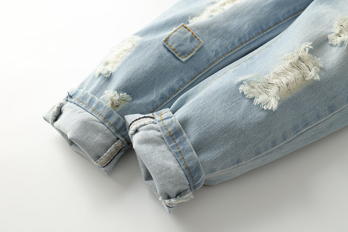 Little Girl Boy Jeans Overalls Ripped Denim Overalls