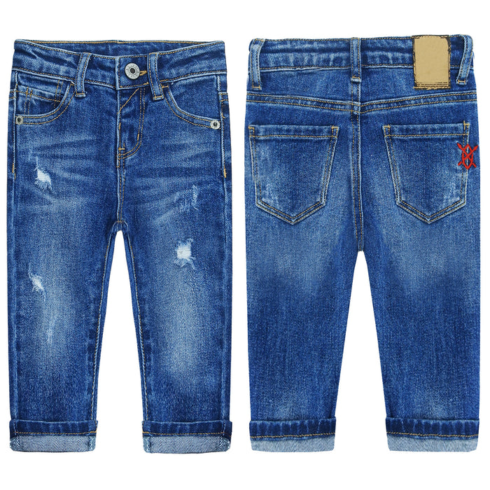 Little Kid Elastic Band Ripped Fresh Denim Jeans Pants