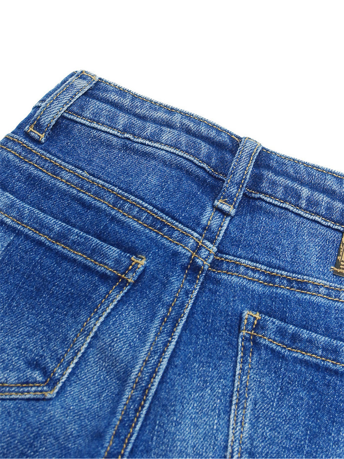 Little Kid Elastic Band Ripped Fresh Denim Jeans Pants