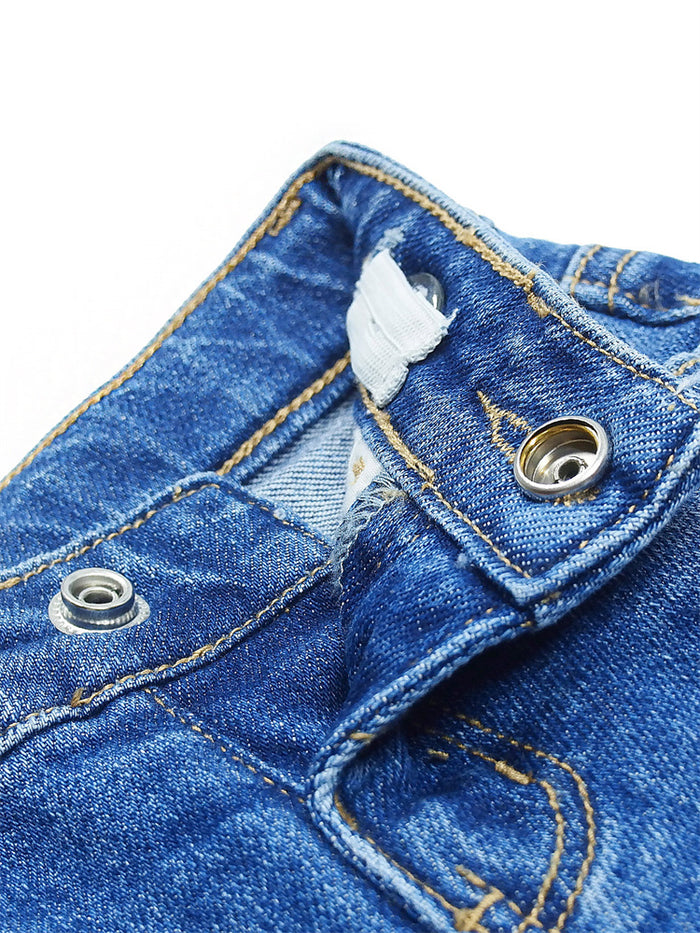 Little Kid Elastic Band Ripped Fresh Denim Jeans Pants