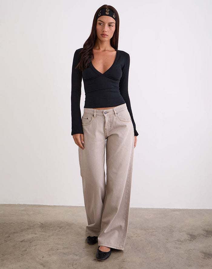 Image of Low Rise Roomy Jeans in Pebble