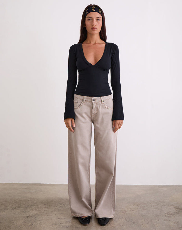 Image of Low Rise Roomy Jeans in Pebble
