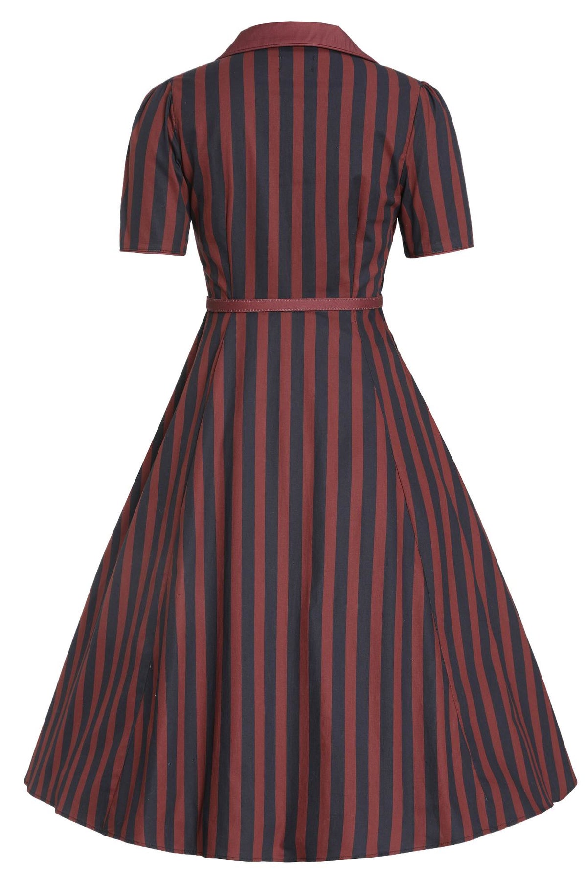 Mabel Rockabilly Striped Shirt Dress In Burgundy