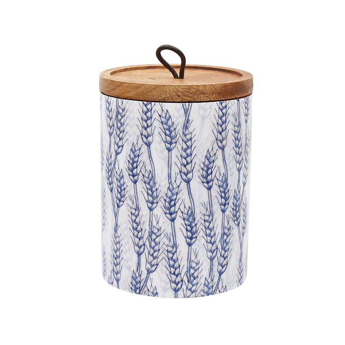 A Medium Blue Harvest Mango Wood Canister.