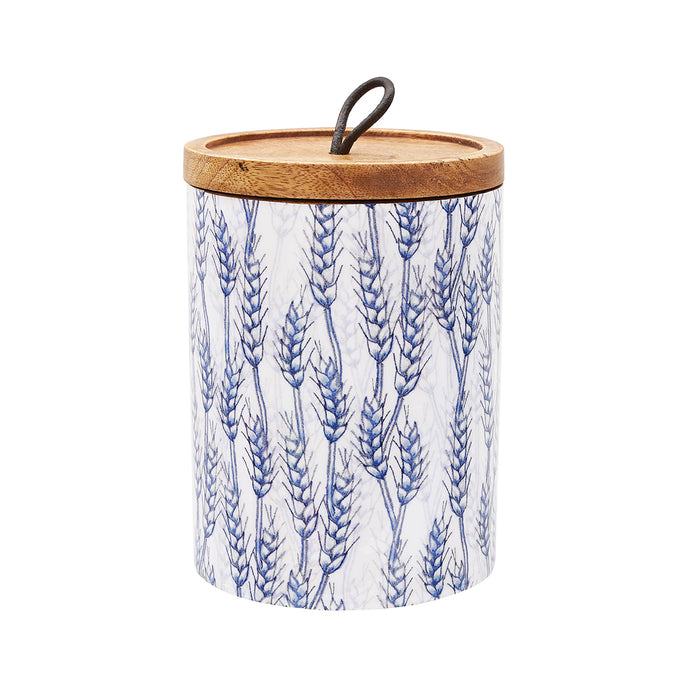 A Medium Blue Harvest Mango Wood Canister.