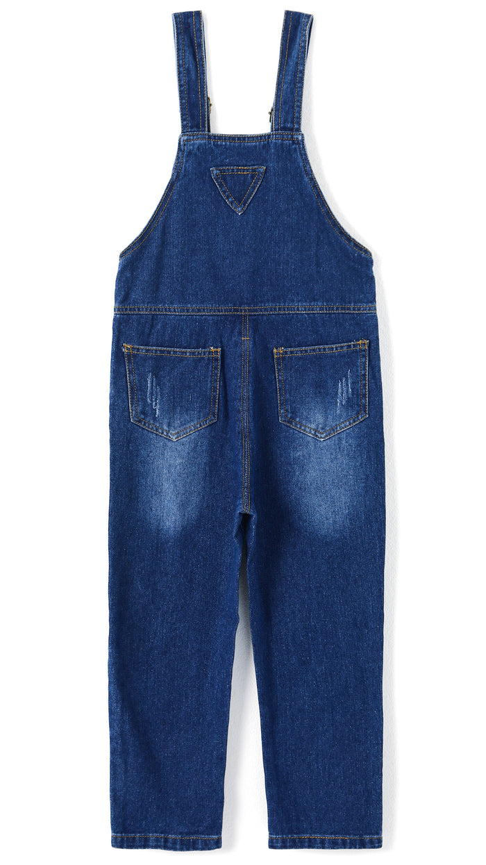 Mettal Buttons Kids Ripped Denim Overalls