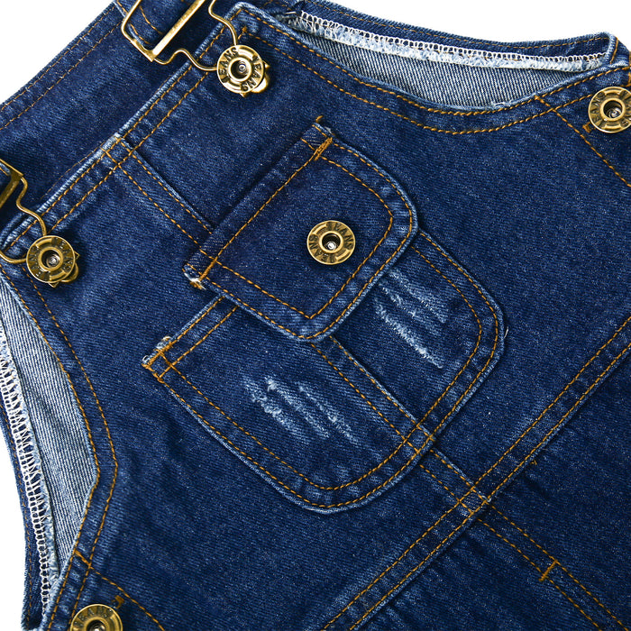 Mettal Buttons Kids Ripped Denim Overalls