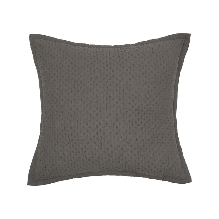 Textured dark grey cotton Euro pillow sham with piped edges.