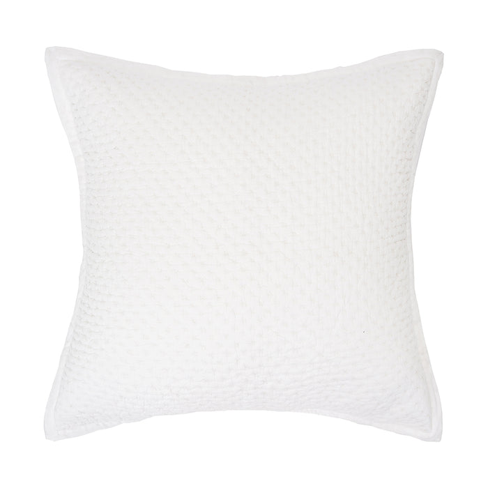 Textured white cotton Euro pillow sham with piped edges.
