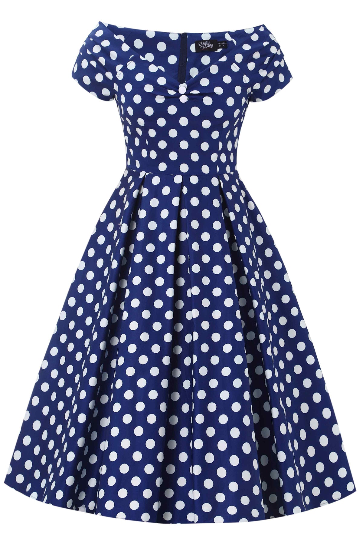 Lily Navy Blue Polka Dot Off Shoulder Dress