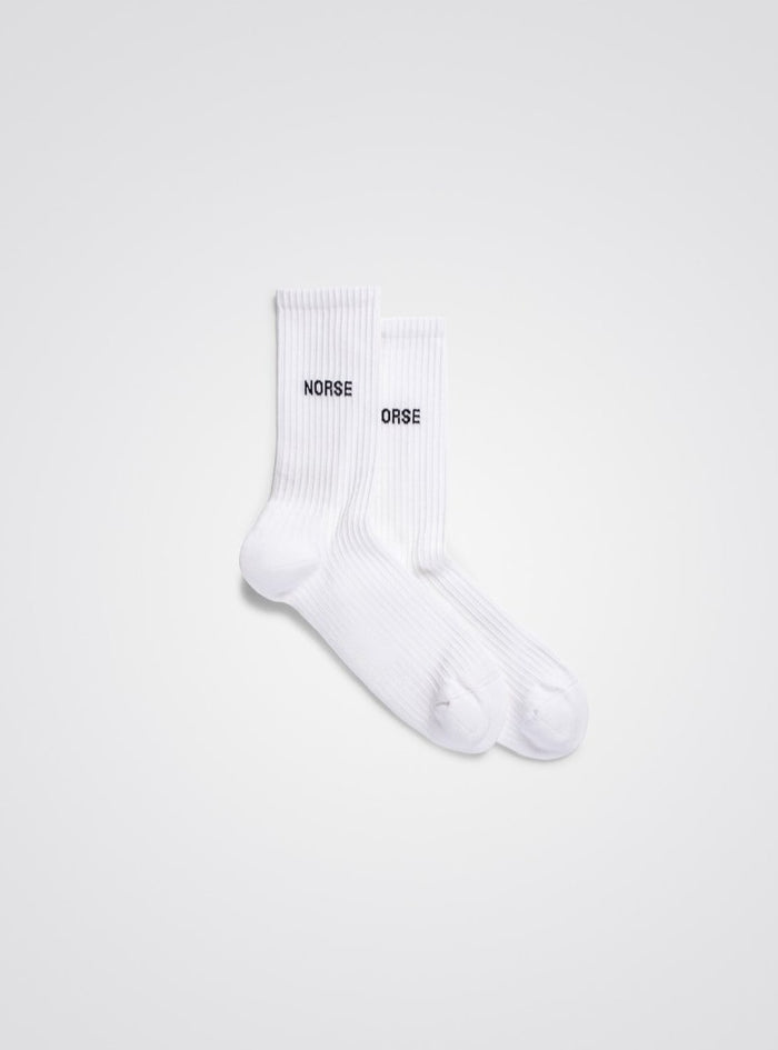 Norse Projects - Bjarki Logo Socks - White-chaussettes-N82-0060