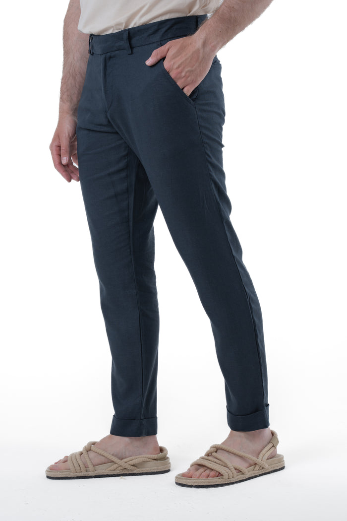 Pantaloni Classici slim Racket Lino blu SS26