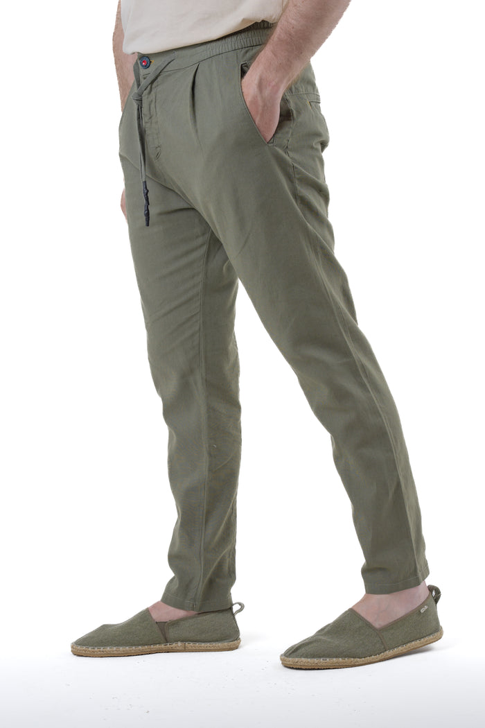 Pantaloni in lino tapered Roby verde SS25