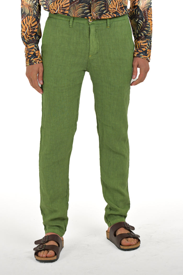 Pantaloni slim Sonic Lino Verde Pera SS26