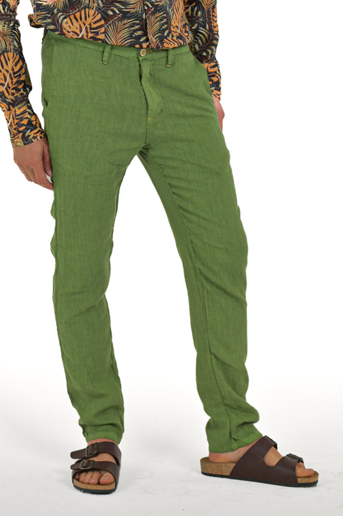 Pantaloni slim Sonic Lino Verde Pera SS26