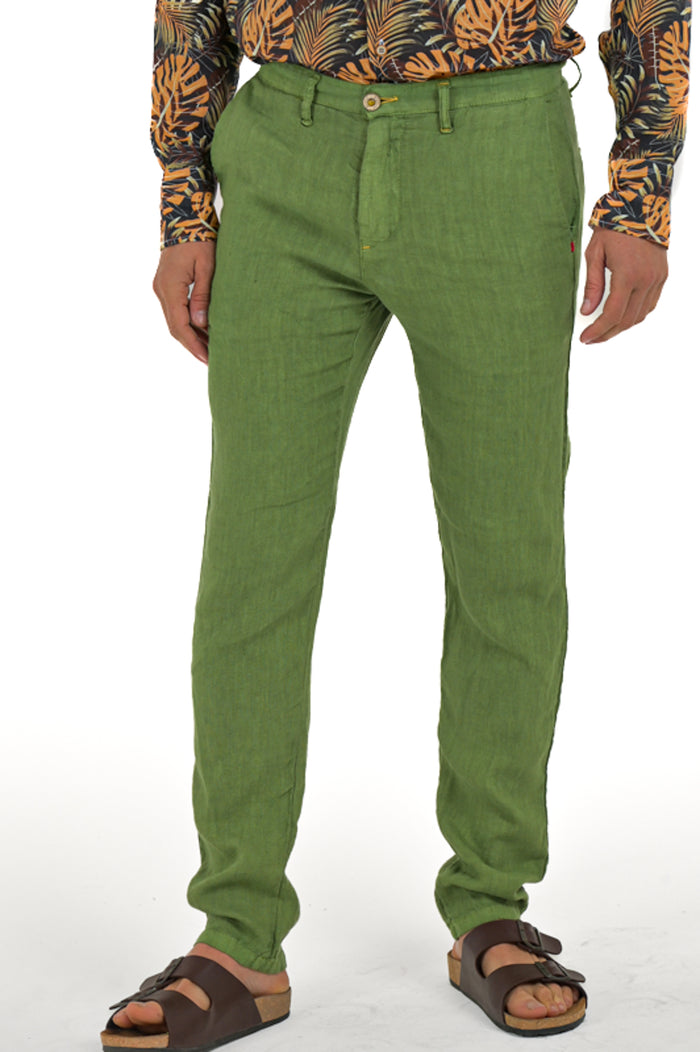 Pantaloni slim Sonic Lino Verde Pera SS26