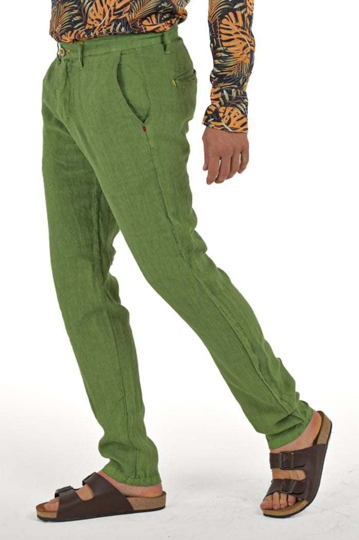 Pantaloni slim Sonic Lino Verde Pera SS26