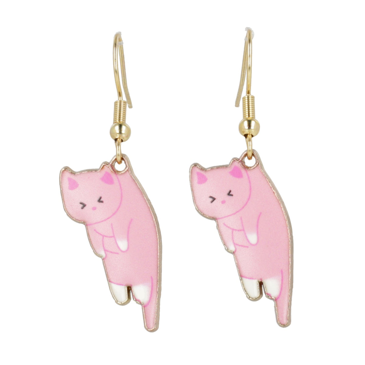 Pink & White Cat Earrings (Gold Plated)
