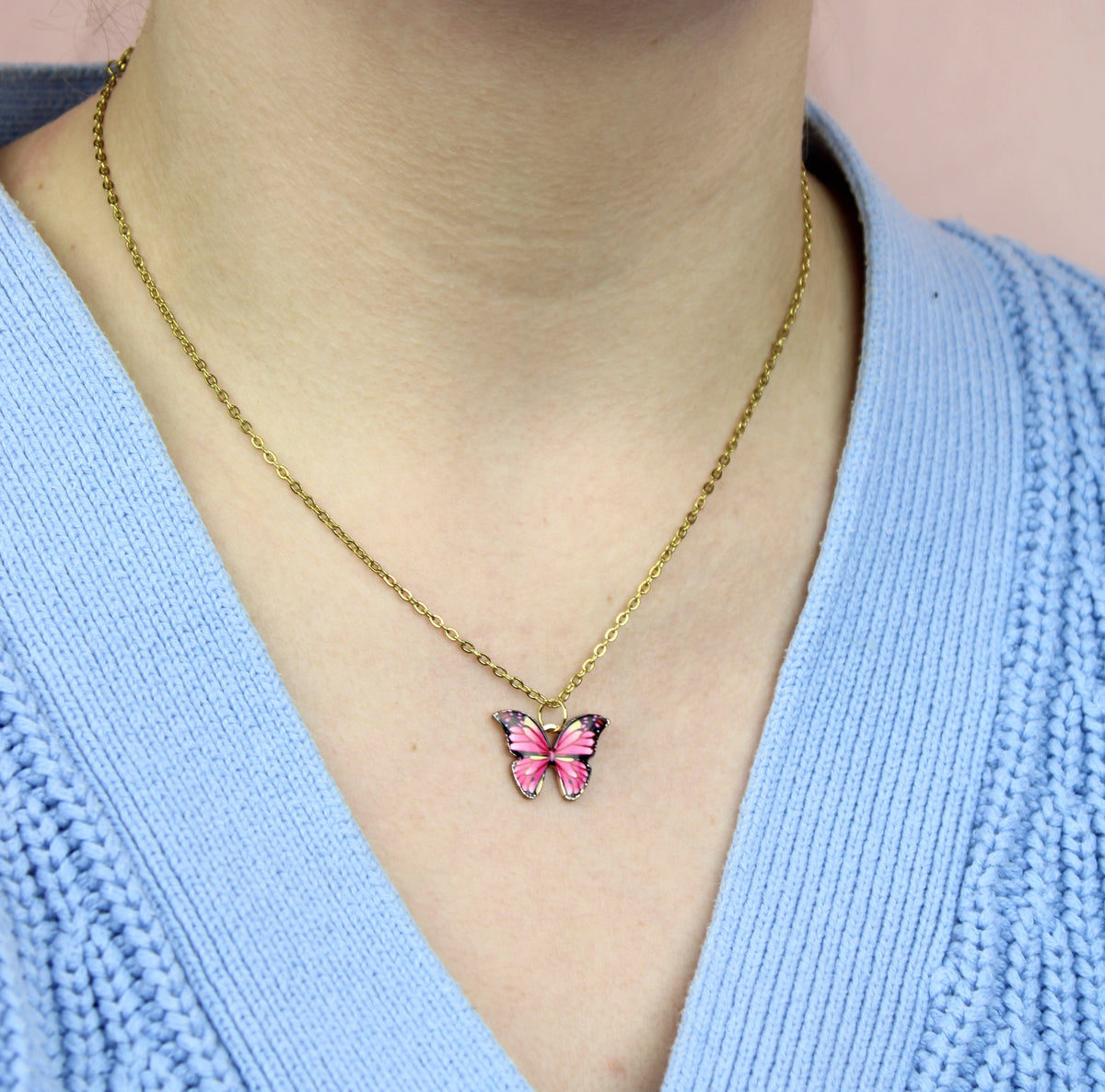 Pink Butterfly Necklace