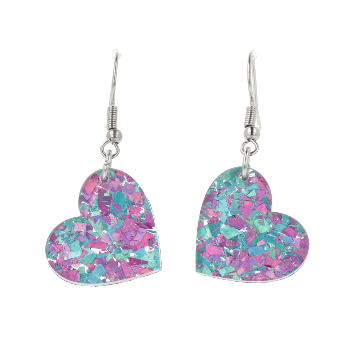 Pink & Blue Confetti Heart Earrings