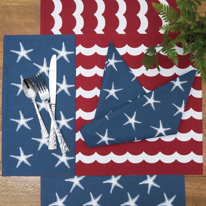 Red White and Waves Table Linens table linens displayed as a coordinated tabletop setting.