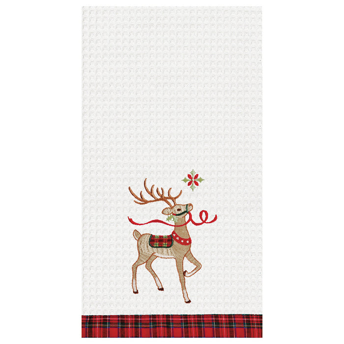 A Reindeer Wonderland Waffle Weave Kitchen Towel.
