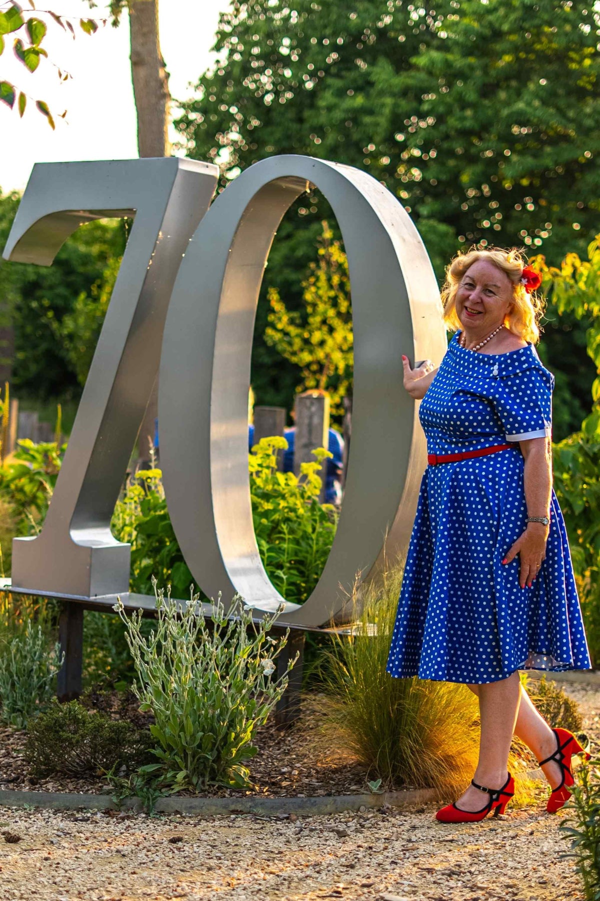 Darlene Retro Polka Dot Swing Dress in Dark Blue