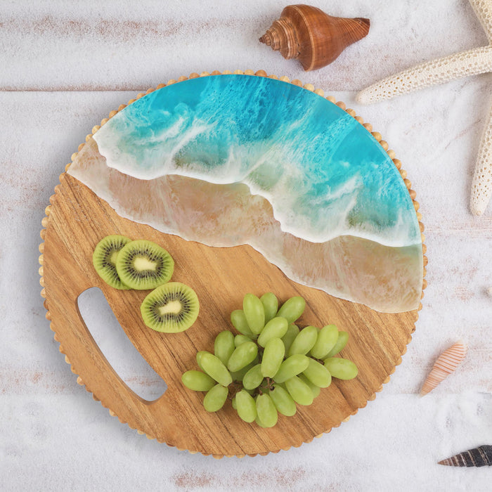 A Round Wave Acacia Wood Server.