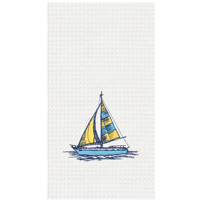 A Sailboat Waffle Weave Kitchen Towel.