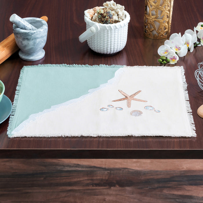 Sand & Shell Table Linens table linens displayed as a coordinated tabletop setting.